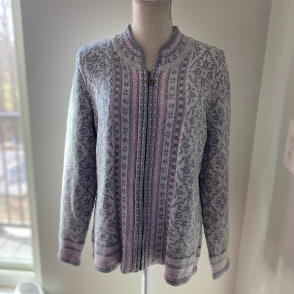 Appleseed's Sweaters Appleseeds Pink Grey Fair Isle Zip Front